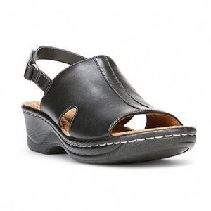 Leather Natural Soul Seleste Black Slingback Wedge Sandals Size 7.5M